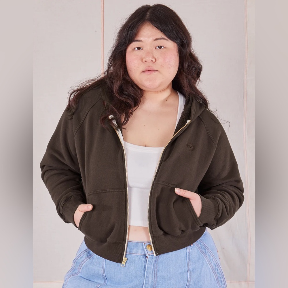 Like New - BIG BUD PRESS CROPPED ZIP HOODIE - ESPRESSO BROWN